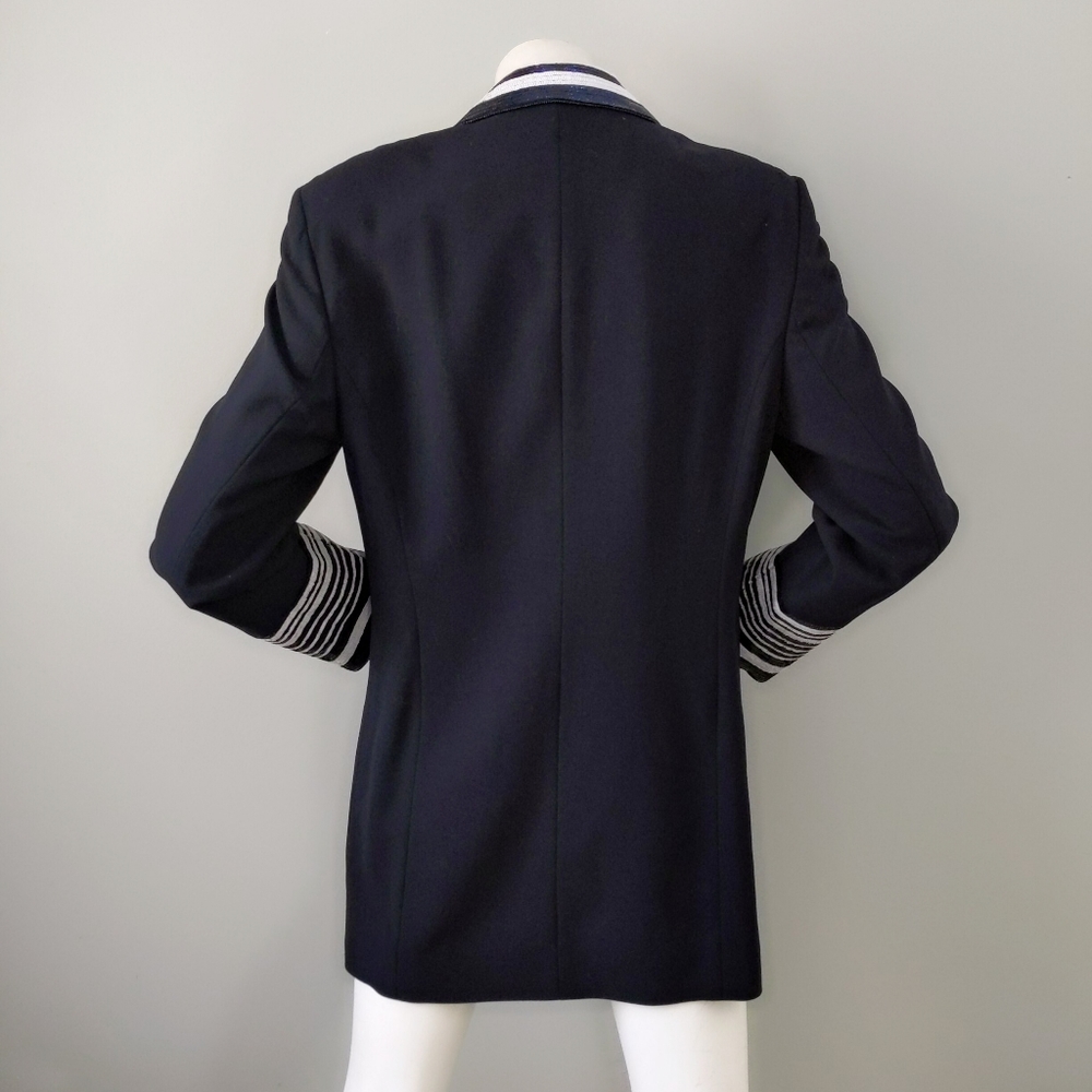 Vtg 80s Escada Sequin Collar Cuff Naval Blazer 38 - Picture 6 of 8